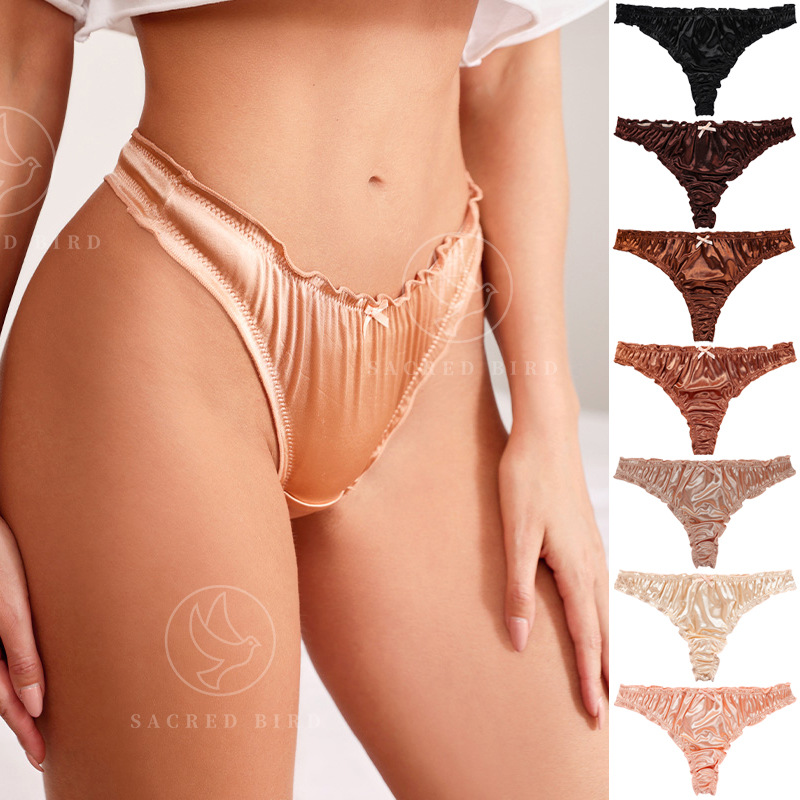 Super Elastic Satin Pure Cotton Crotch Thong Panties for Women, Sexy and Tempting, Women's T-Back, Cross-Border Exclusive, Breathable and Antibacterial