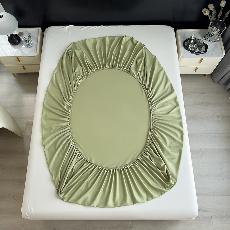 Picture of Summer New Ice Silk Fitted Sheet Three-Piece Set with Letter Embroidery Mattress Protector Single Dormitory Bed Sheet Bed Cover
