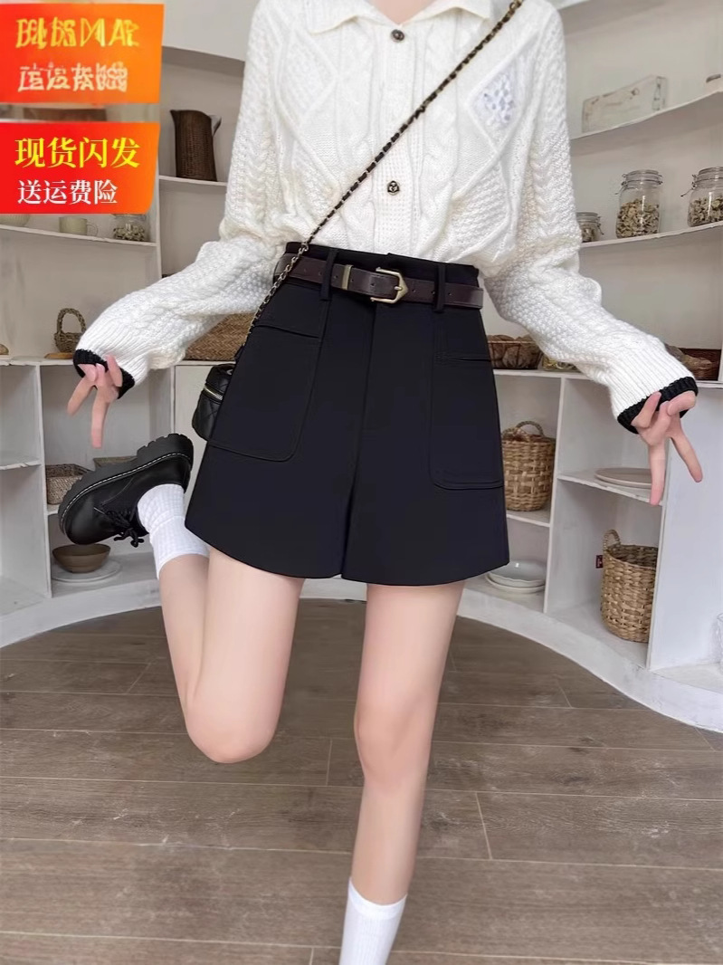 Autumn and Winter New Woolen Wide-leg Pants 2024 High-end Pocket Cargo Shorts Women's plus size Casual Outwear Pants
