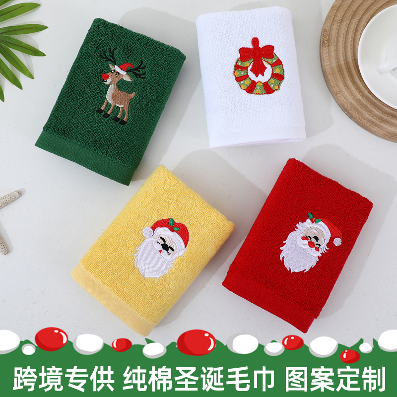 Christmas Towel Pure Cotton Embroidered Gift Christmas Kitchen Hand Towel Bathroom Halloween Tea Towel Export Towel Customization