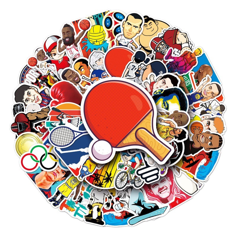 50 Pieces of Fitness Sports Cartoon Stickers Handbook Material DIY Laptop Suitcase Waterproof Stickers