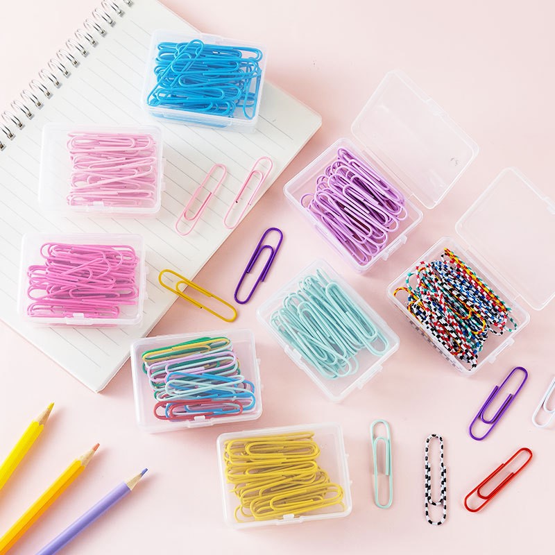 Office cultural creative macaron paper clip small box student fresh paper clip Office color bookmark ring pin