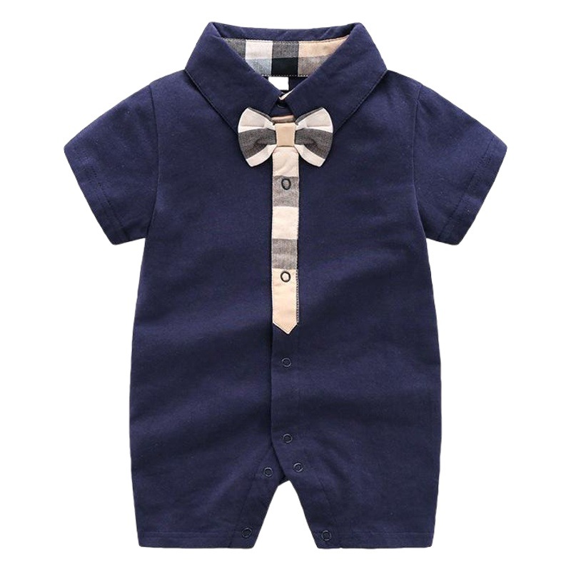 Fashionable All-match Baby Climbing Clothing Cotton Baby Clothes Knitted Short-sleeved Gentleman's New-born Ha-ha Clothes Summer Closed Full Moon