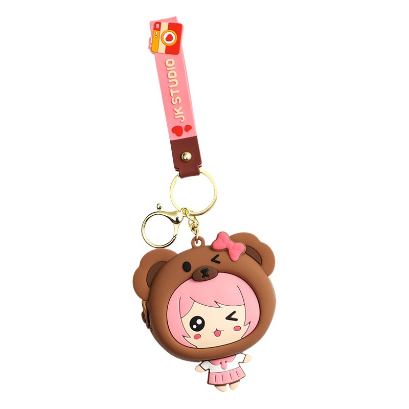Cartoon bear pretty girl coin purse keychain pendant silicone earphone coin storage bag schoolbag ornaments wholesale