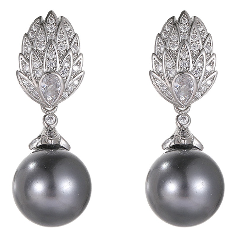 New silver gray inlaid zircon mother-of-pearl earrings high-grade light luxury style design sense earrings temperament all-match earrings earrings
