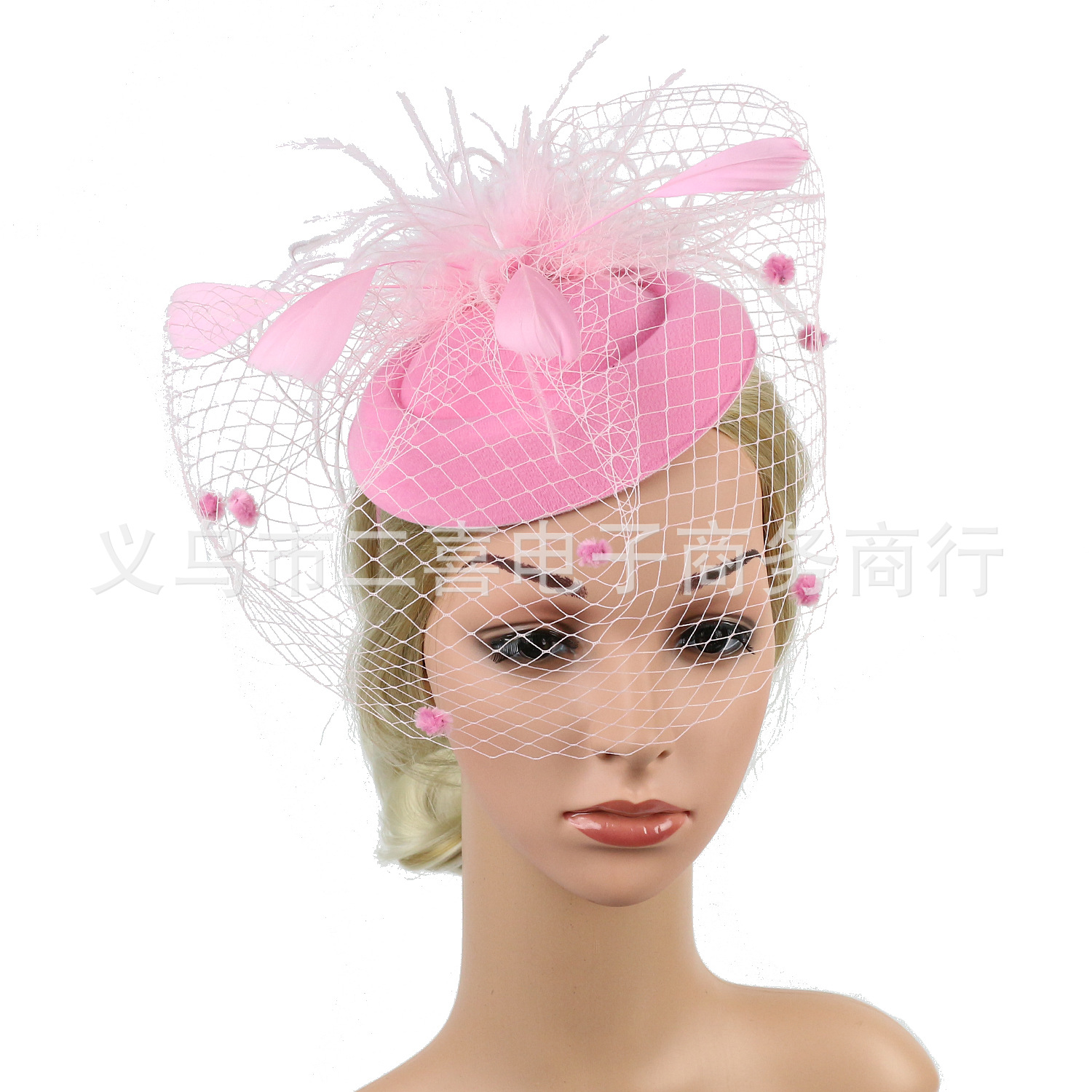 Picture of Cross-border supply of European and American bridal wedding gauze hair accessories fashion hairband headdress feather small hat hairpin