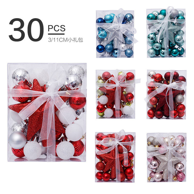Cross Border Christmas Decorations 3cm Set 30 Christmas Ball Tree Top Star Gift Box suit Christmas Tree Pendant