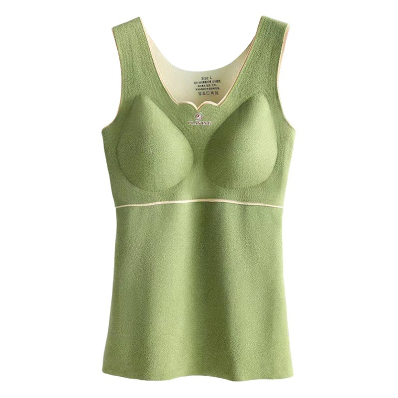 De velvet winter fleece-lined thickened thermal vest women's bottoming shirt Women's thermal underwear with chest pad women's winter thermal clothes