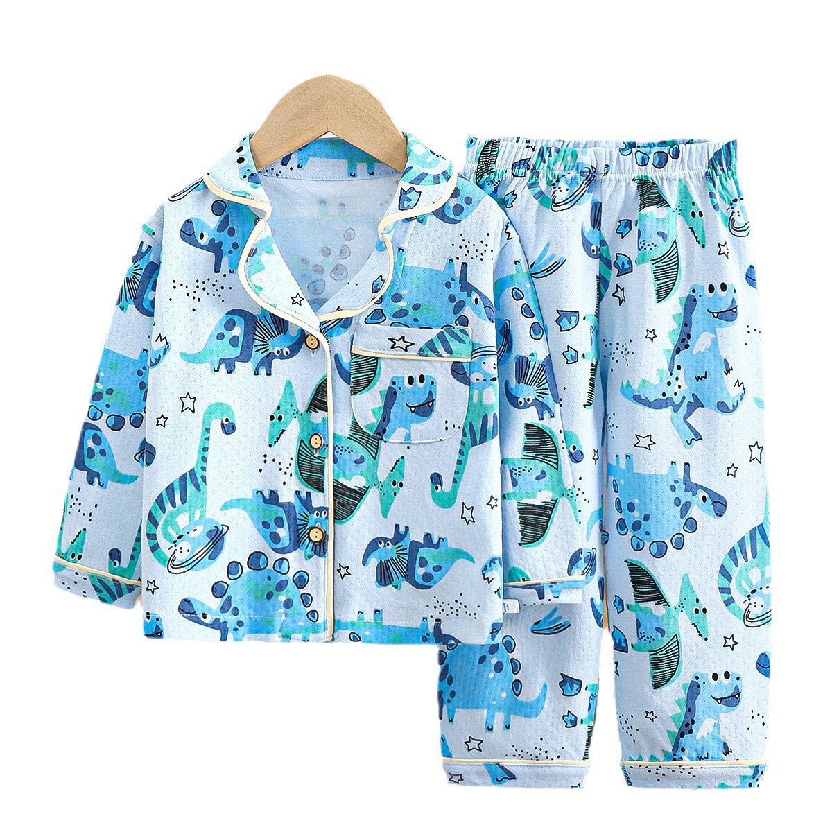 Picture of Cotton Children's Pajamas Spring and Autumn Lapel Long-sleeved Boys' Home Clothes suit Loose Big Children's and Girls' Air-conditioning Clothes