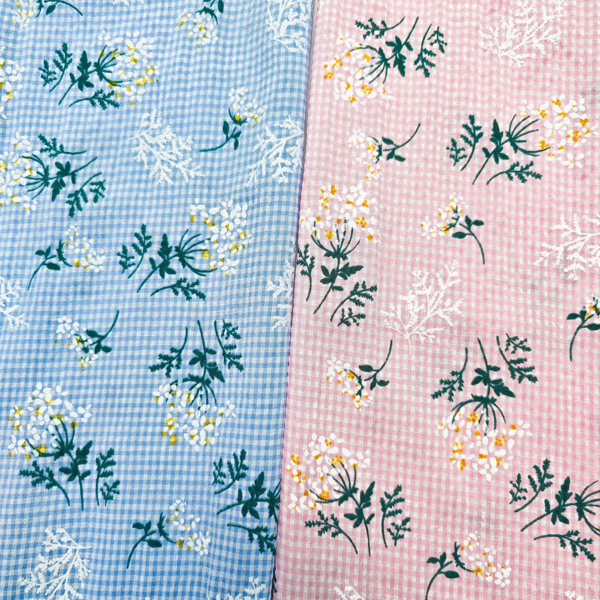 Spring and Summer Fresh Yarn-dyed Lattice Lilac Foam Printed Fabric dress Children's Wear Accessories Table Cloth Fashion Fabric