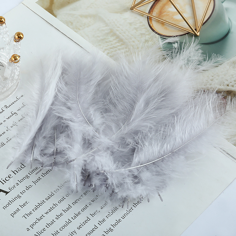 Picture of Feather decoration color turkey feather pointed tail velvet dream catcher net material wave ball gift box filler shooting props