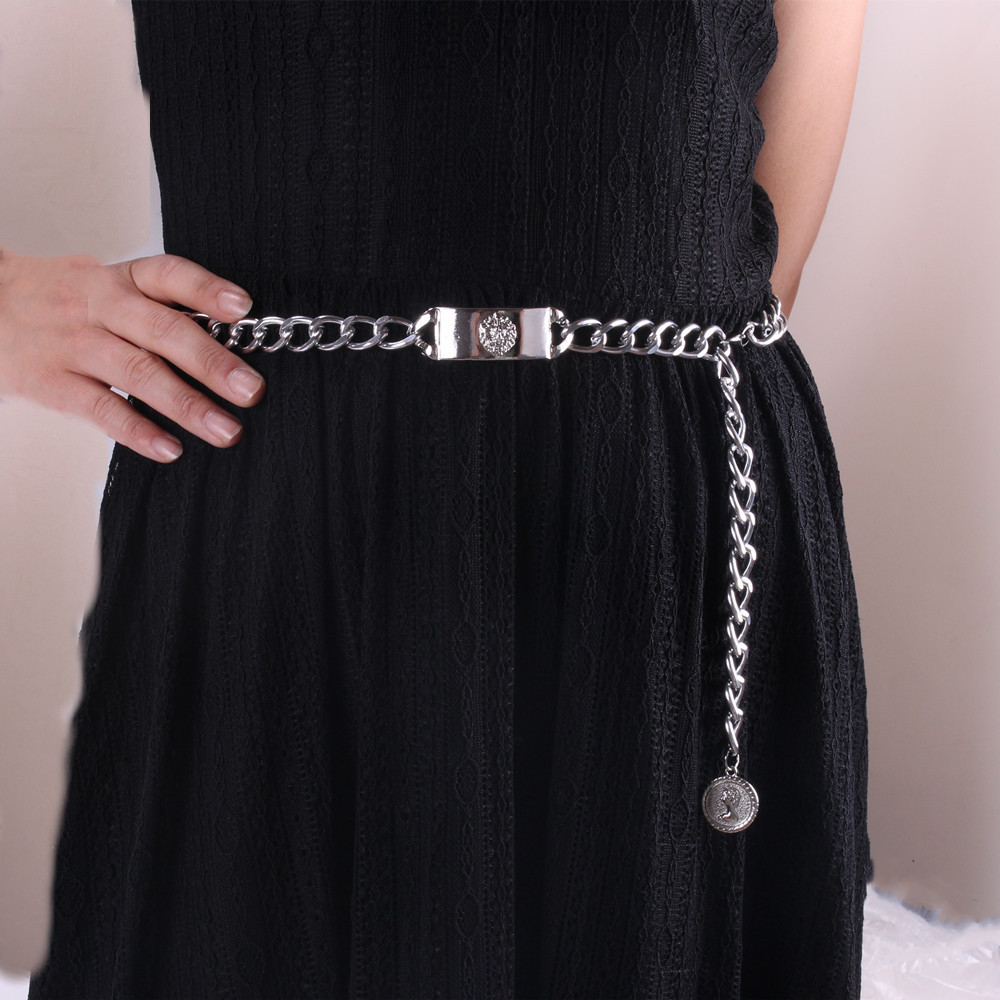 Picture of European and American Street Show 2021 New Fashionable Skirt Accessories Lion Head Decoration Belt Metal Thick Waist Chain