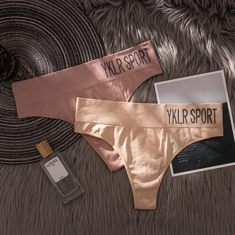 Sexy Underwear New Product Women's Thong Mid-Waist Wide Letter Seamless Sexy European and American Pure Cotton Thong