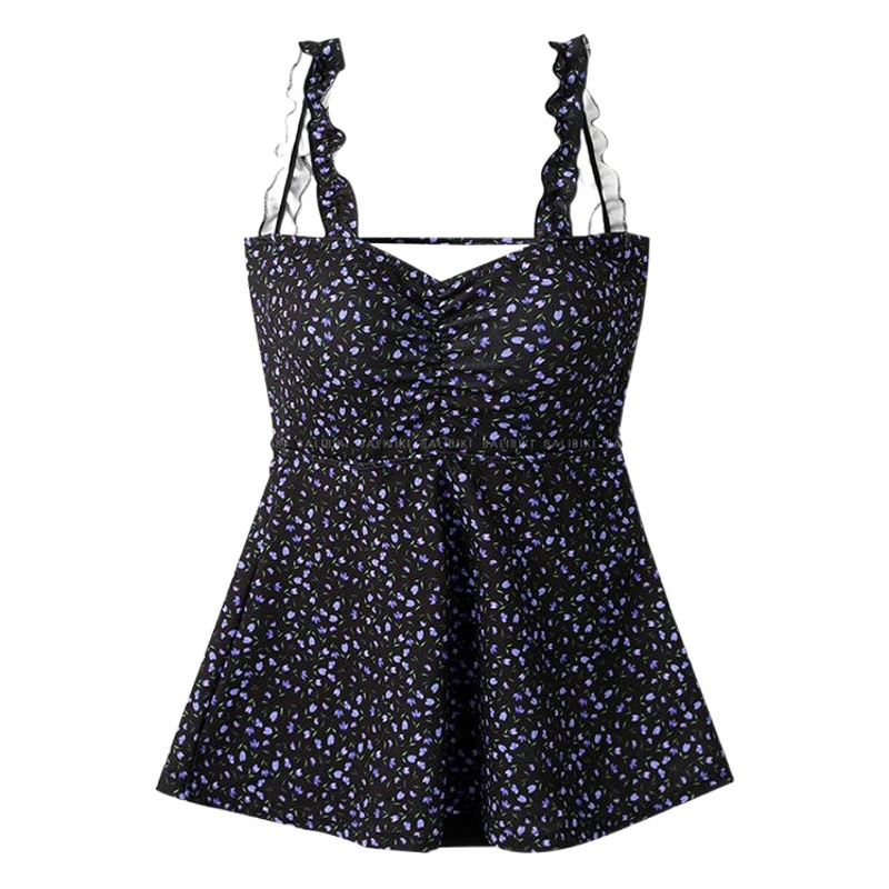 South Korea New Style Small Fresh Floral Sexy Backless Steel Push-up Belly Covering Slimming Split Dress Swimsuit for Women