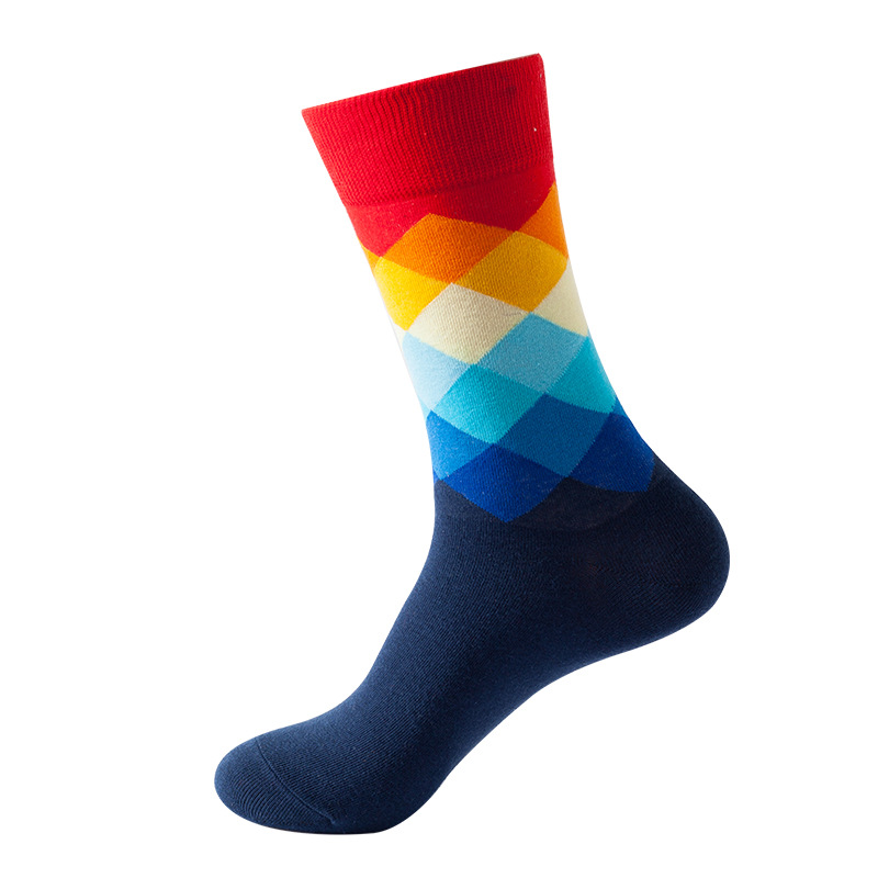 Picture of European and American Ins Style Mid-Calf Socks for Women Amazon Trendy Socks Supply Diamond Pattern Fashion Trendy Socks Wholesale in Stock