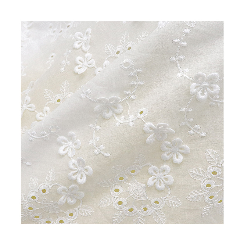 Picture of Factory in stock cotton three-dimensional small flower embroidered cloth women's clothing dress shoes and hats cotton embroidered embroidered fabric