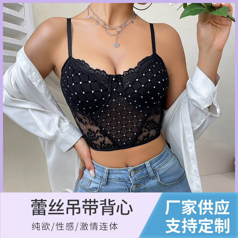 European and American Ins Style New Niche Gauze Sequins Thin Shoulder Strap Strap Unique Fashion Sexy Spice Girl Small Vest