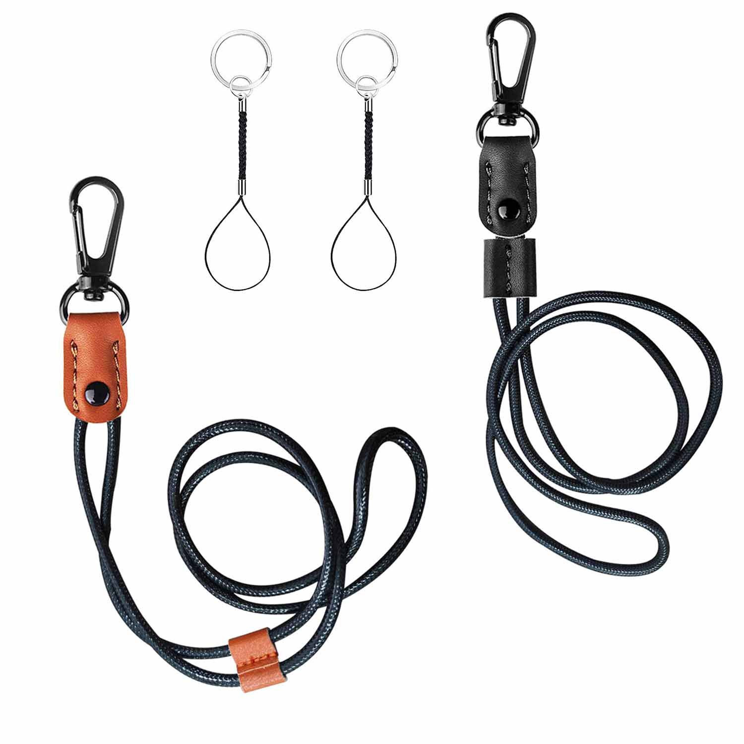 Hand-Woven Classic Black Brown Pu Leather Lanyard Adjustable Black Pu Leather Id Lanyard Key Chain