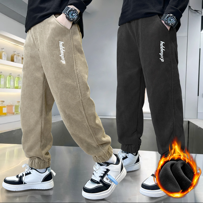 One-piece delivery Children's fleece-lined sweatpants 2024 autumn and winter baby children's pants corduroy pants boys' fleece-lined pants