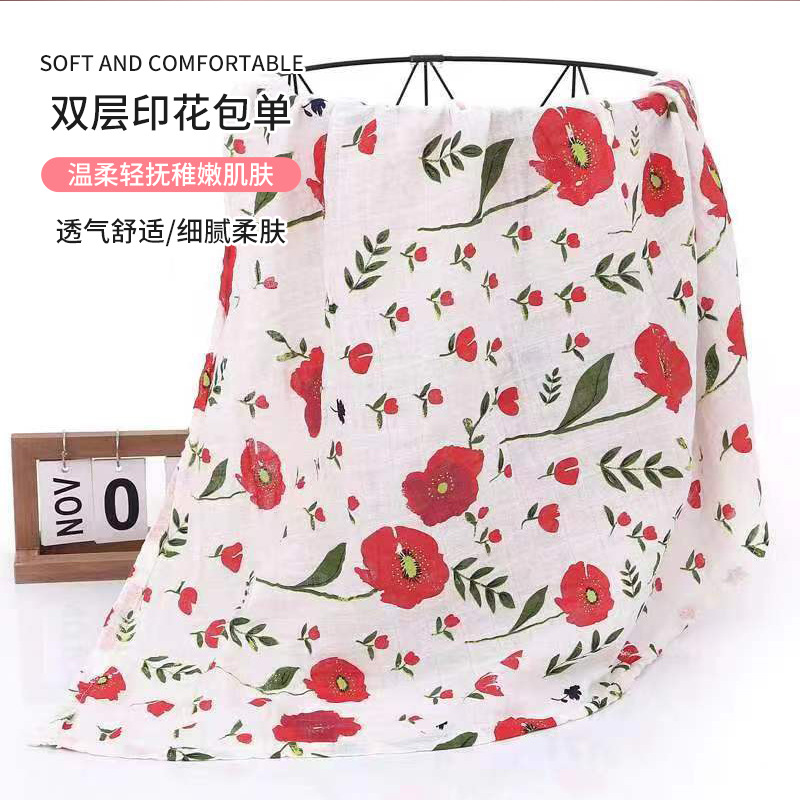 Double-layer printed bag wholesale cotton gauze soft absorbent 2-layer bag towel delivery room baby swaddling towel in stock generation hair
