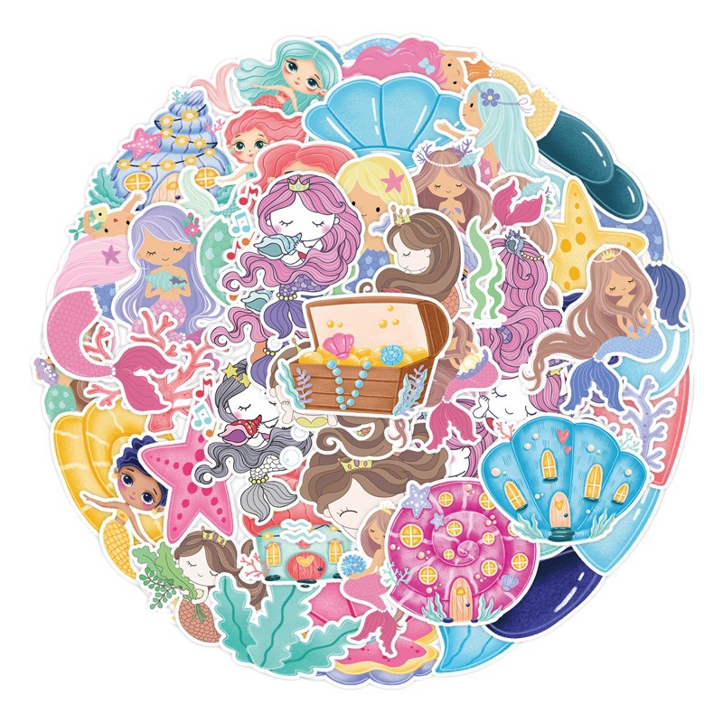 50 mermaid graffiti stickers luggage car laptop skateboard mobile phone waterproof decorative stickers wholesale