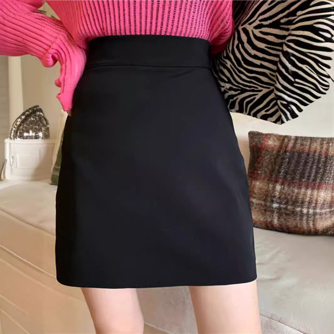 2024 Summer New Black Skirt Women's High Waist Slim Casual Hip Fashionable Small A- line Skirt