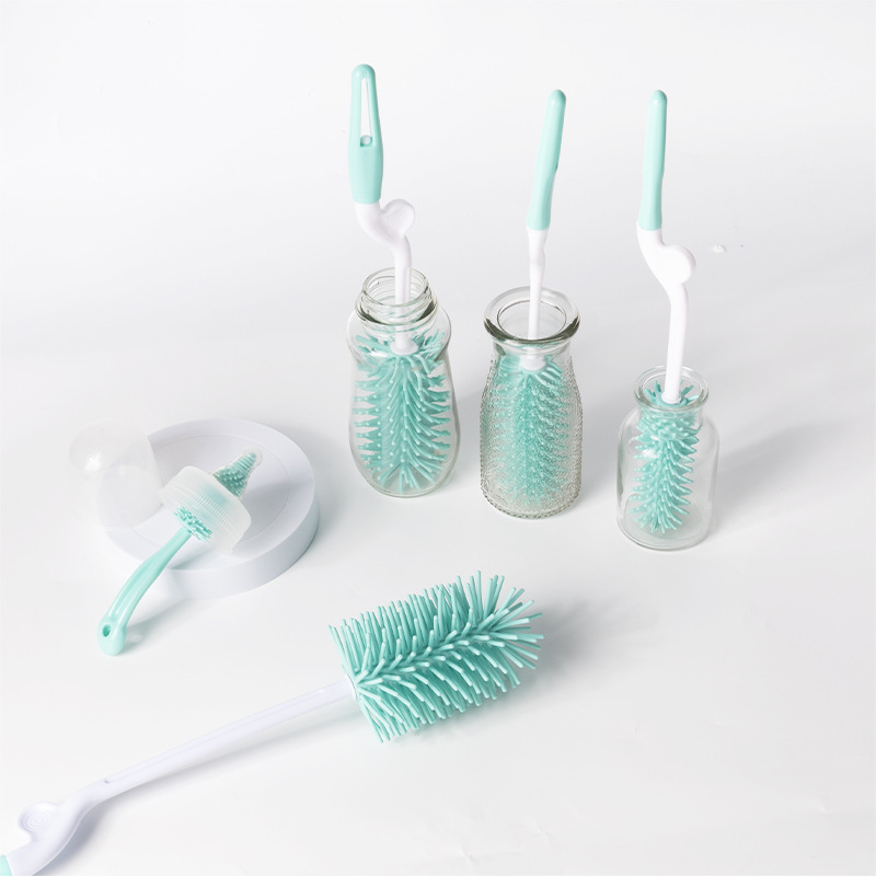 Picture of Rotating Silicone Bottle Brush Combination, Bottle Cleaning Pacifier Brush, Long Handle 5-Piece Set, Baby Bottle Brush Cleaning Set