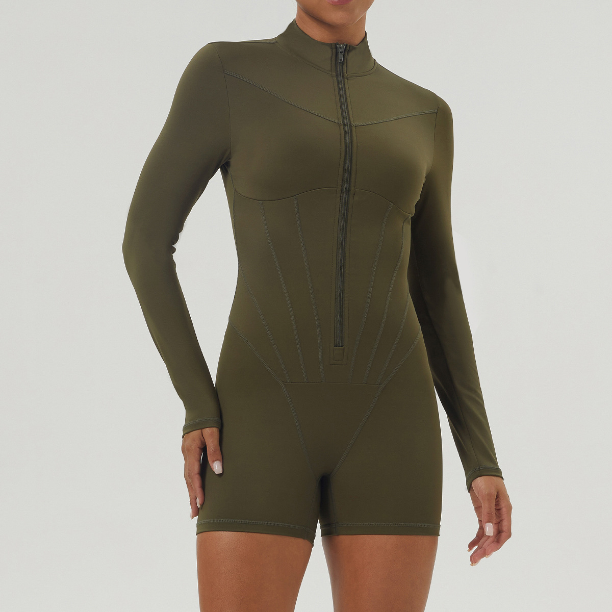 Picture of Cross-border European and American Yoga Suit Body Shaping Suit Half-Zipper Vertical Collar Sports Suit Women's Abdominal Tight Fitness Suit