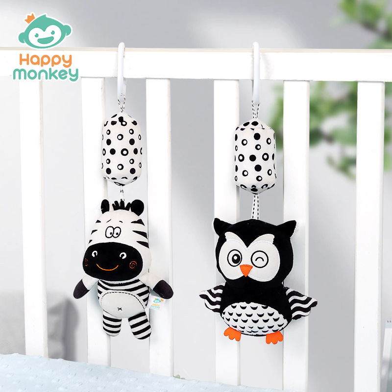 Happy Monkey Black and White Bed Hanging Rattle Stroller Pendant Animal Wind Chime Baby Early Education Toy