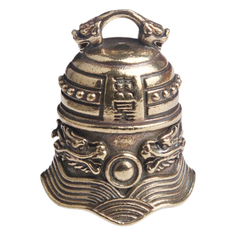 Pure Brass Dressed East Emperor Dragon Bell Keychain Pendant Wind and Rain Shun Creative Nafu Shuanglong Copper Bell Wholesale