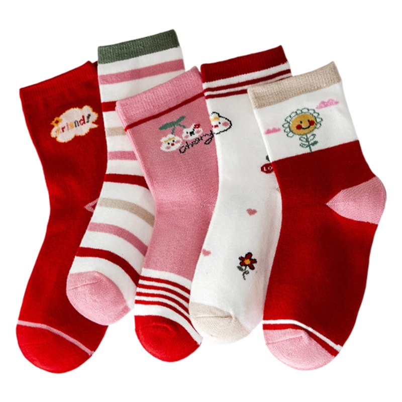 Children's socks autumn and winter New Korean style cotton breathable baby socks life red boys and girls cartoon mid-calf length socks