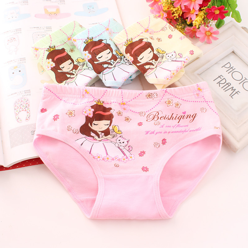 Bang Beiku Children's Girls Underwear Fine Shuttle Cotton Cartoon Boxers Children's Large Children's Little Girls' Underwear