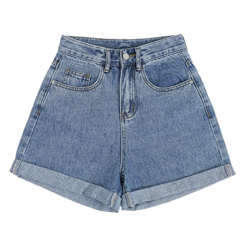 Super Hot Denim Shorts Women's Summer Small High Waist Loose Slimming All-match Student Wide Leg Straight Curled Hot Pants