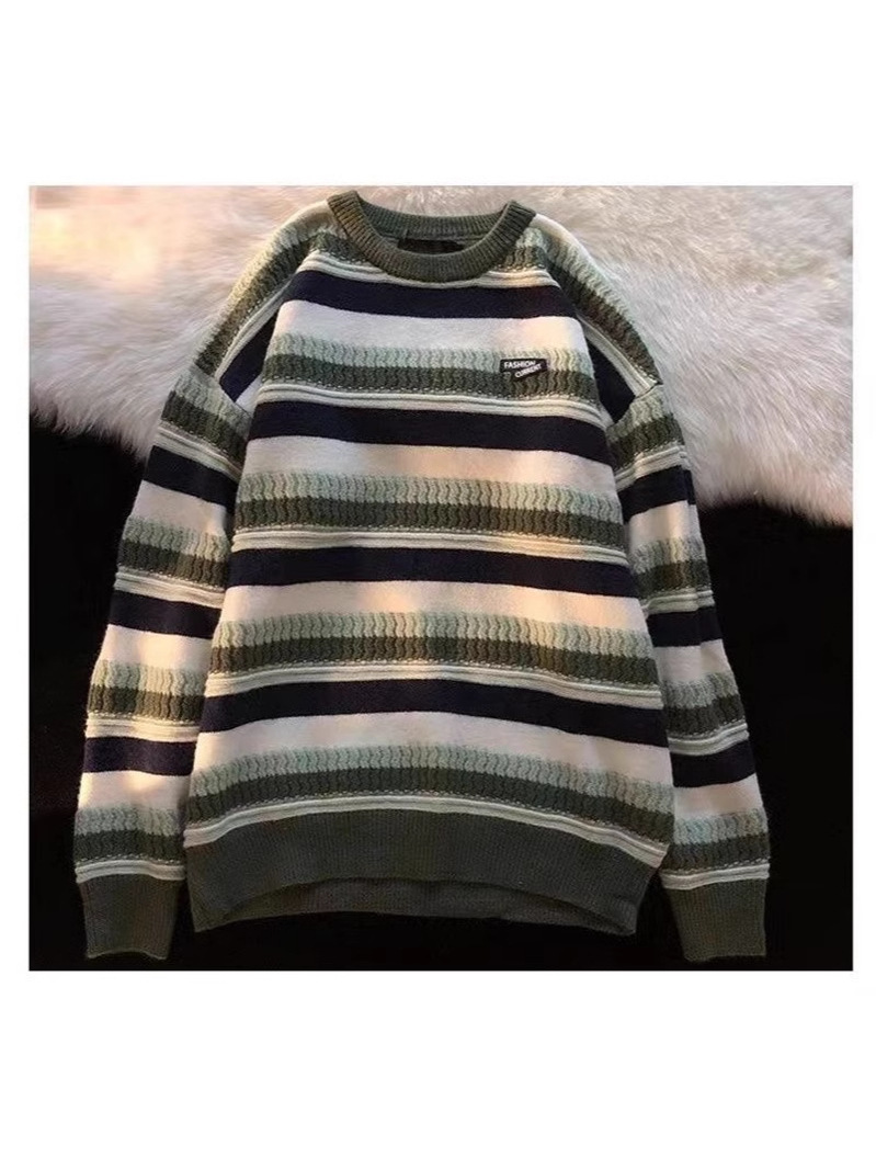 2024 New Autum Trendyy Thickeneded Stripesd Sweater Design for Small People Niche Lazy Style Top New