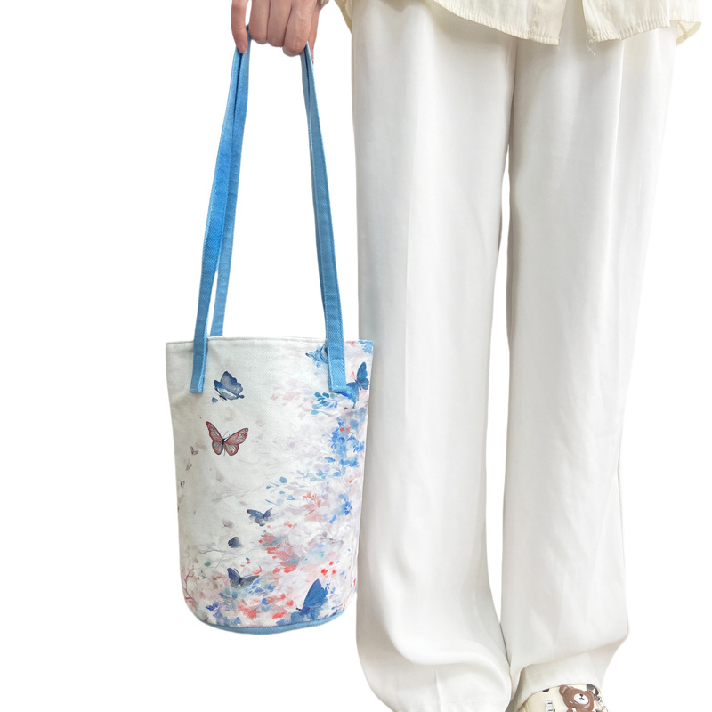 Original Guofeng Art Retro Large Capacity Artistic Portable Girl's All-match Canvas Bag High-end Bucket Bag