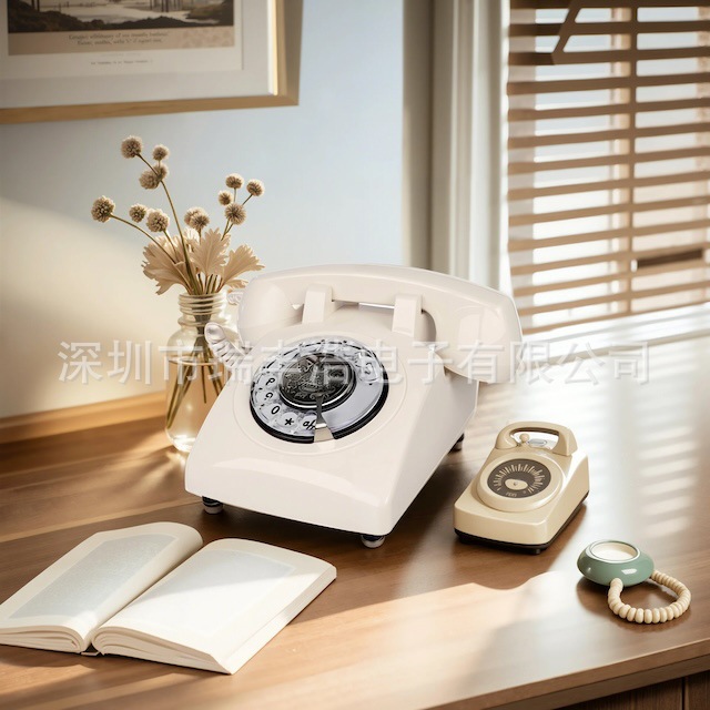 Picture of American Antique Telephone Rotating Classic Retro Machine Metal Mechanical Copper Ringtone Fixed Corded Telephone