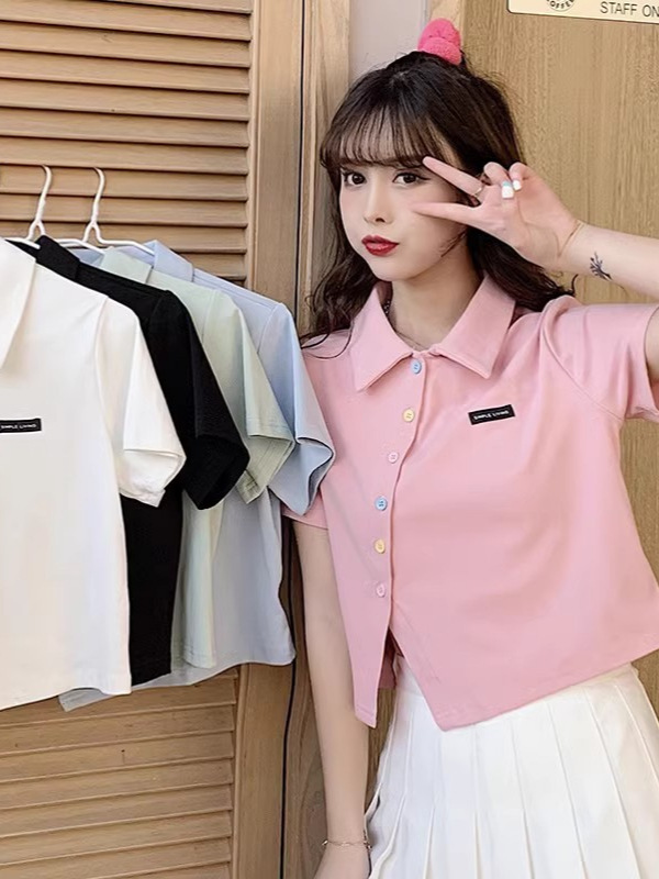 Polo Shirt Short-sleeved T-shirt Women's Summer Small All-match Slim-fit Slimming Design Sense Niche Lapel Short Top