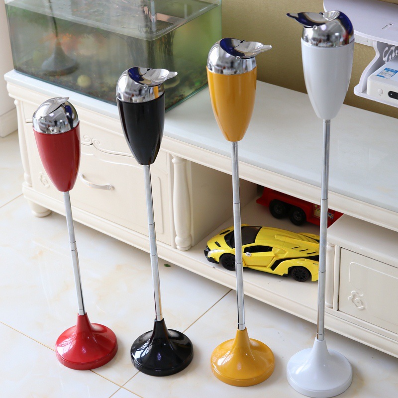 Popular Large Vertical Household Metal Ashtray, Creative Anti-Fly Ash Toilet Lift-Up Telescopic Floor Ashtray with Lid