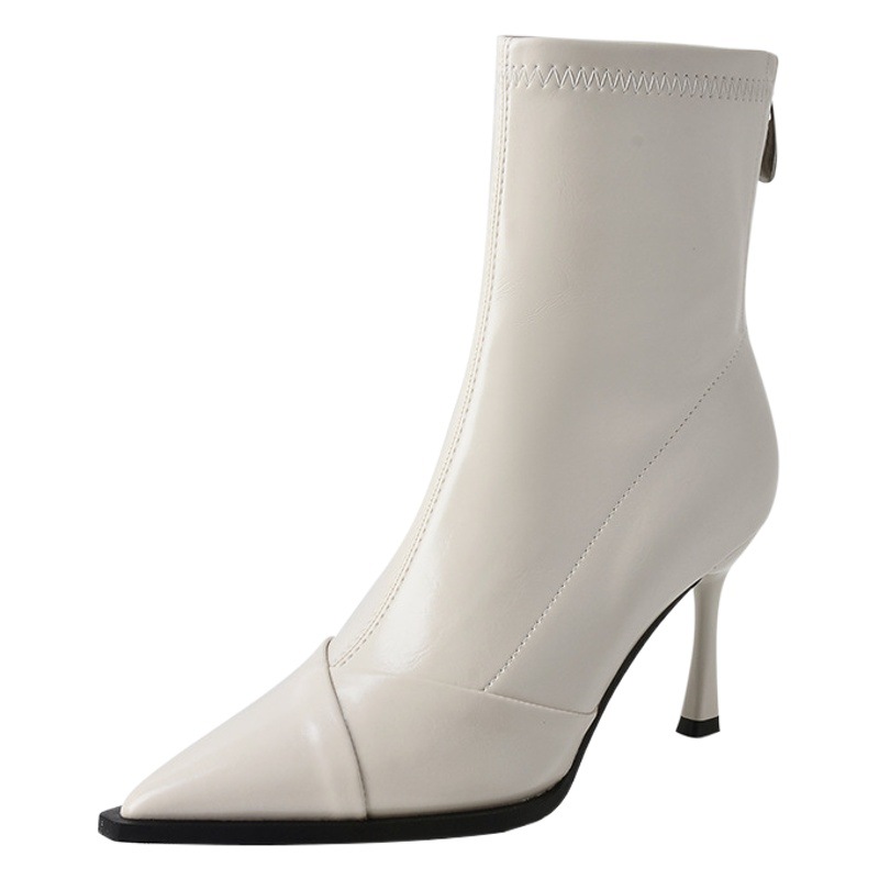 8288-6 Pointed European and American Style Thin Boots Thin Heel High Heel Boots Women Stitching Zipper Fall/Winter New Temperament