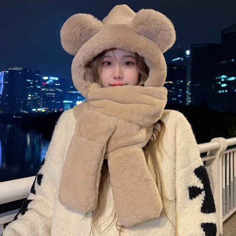 Picture of Hat Women's Winter Winter Fluffy Cute Plush Cold-proof Warm fleece-lined Thickened Scarf and Gloves New