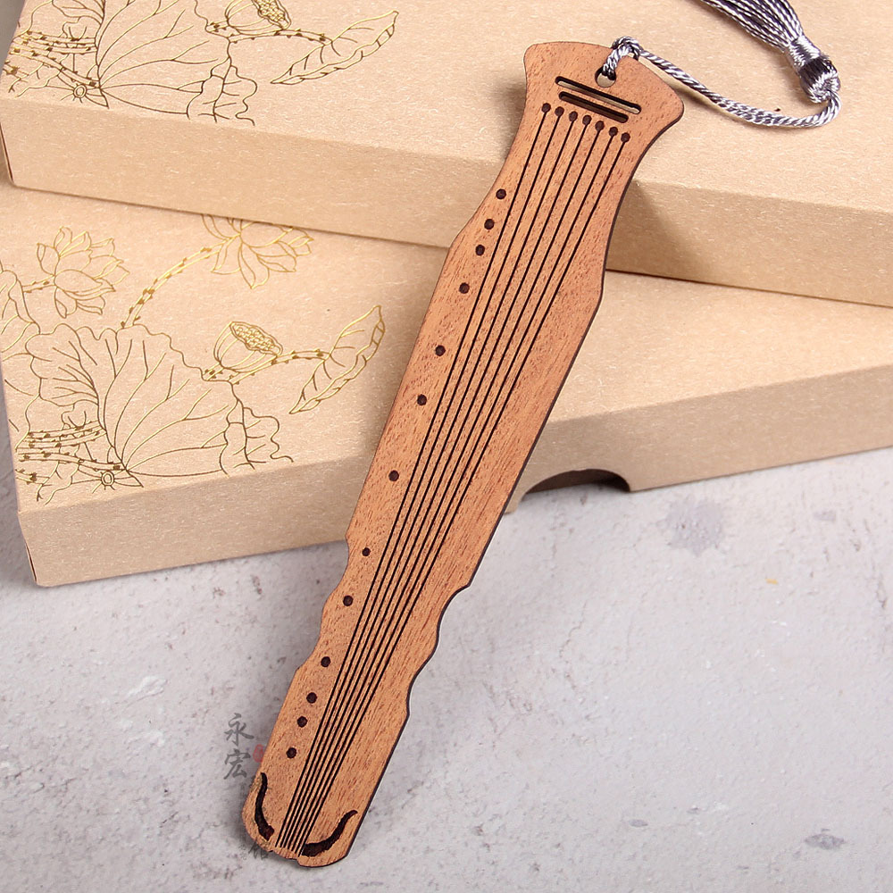 Picture of Ebony boxwood guqin bookmark Qin Se and Ming Guqin two-piece wooden bookmark lettering