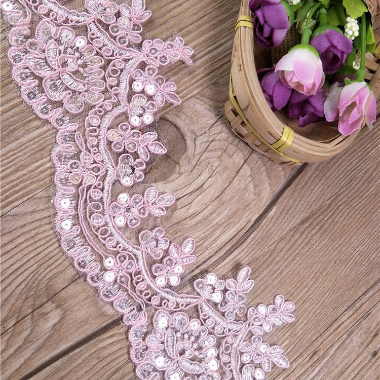 embroidery car bone lace sequins lace pink white bride jewelry handmade diy material finished flower accessories
