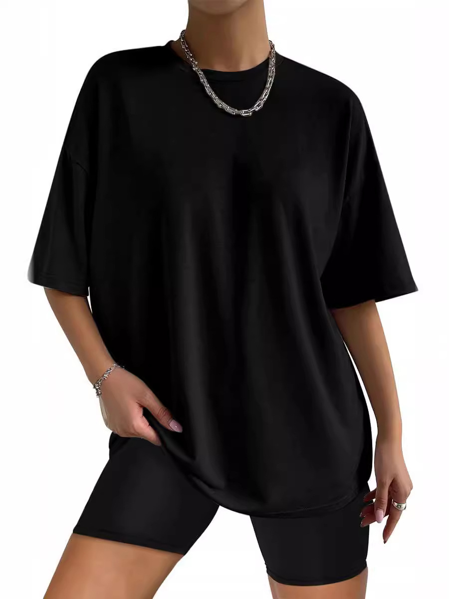 Amazon wish European and American Cross-border Foreign Trade Women's Loose Round Neck Short-sleeved T-shirt 2024 Summer Casual Top Women