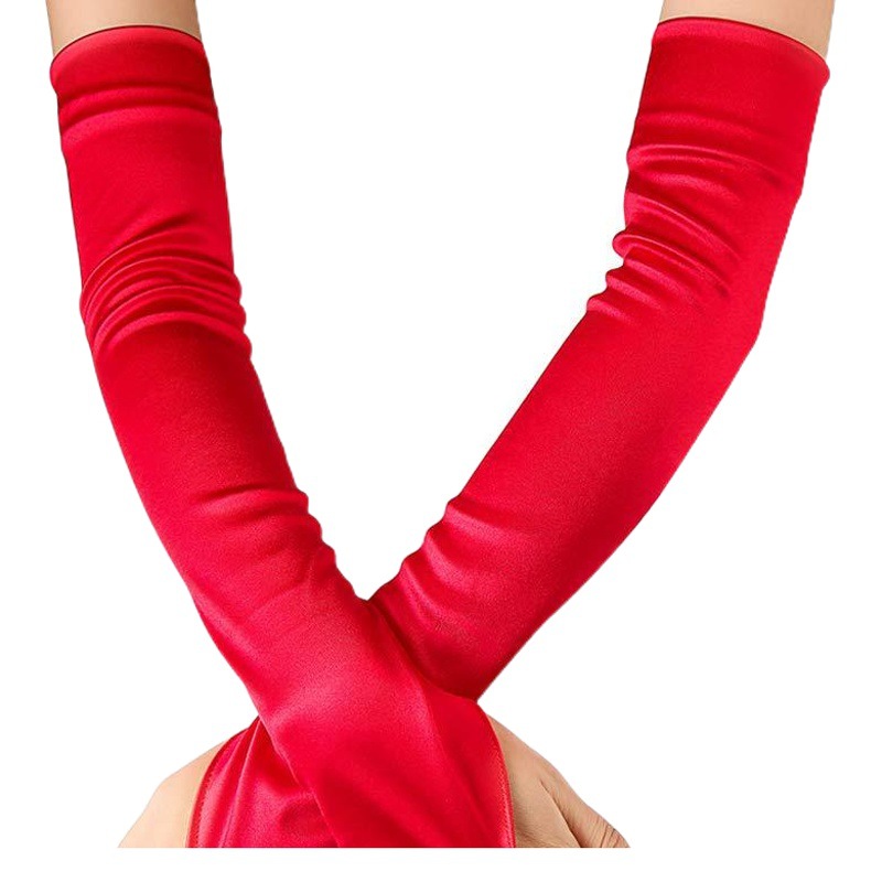 Long satin micro-elastic solid color gloves 1920 European and American Retro party opera ball bridal wedding accessories gloves