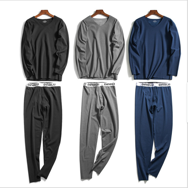 Autumn and Winter slim fit men's seamless thermal underwear suit thick fleece-lined autumn clothes long pants women's autumn and winter bottoming underwear