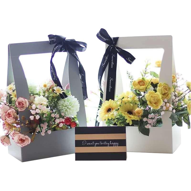 Portable Flower Basket Paper Salon Class Flower Bag Teacher's Day Portable Flower Box Flower Materials Flower Portable Flower Bag