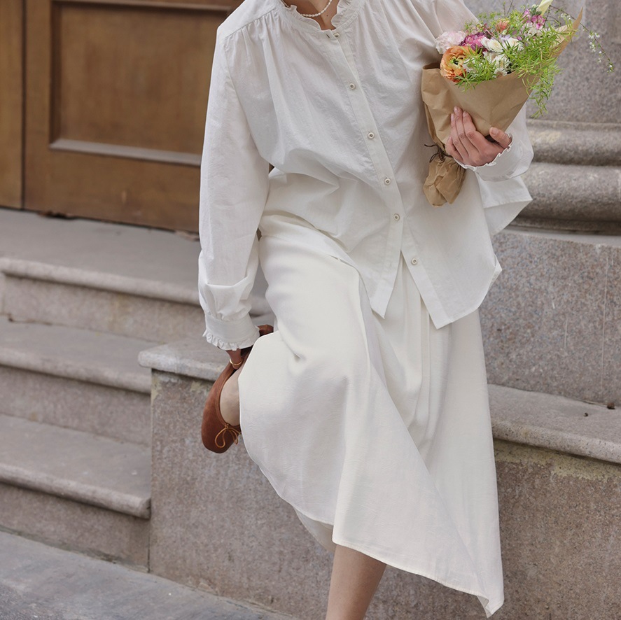 French style pure dark jacquard ruffled shirt 2024 spring new gentle loose long sleeve shirt