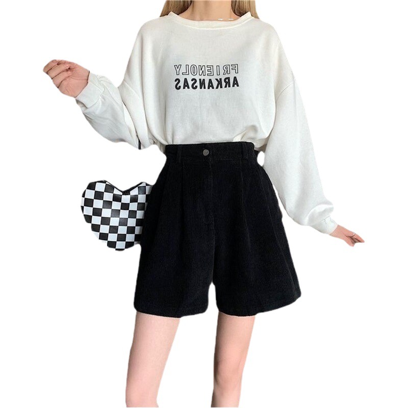 Boots Pants Outer Wear Shorts Women's A- Shaped Pants Corduroy Bottoming Autumn and Winter New High Waist Slimming Boots for Small Men