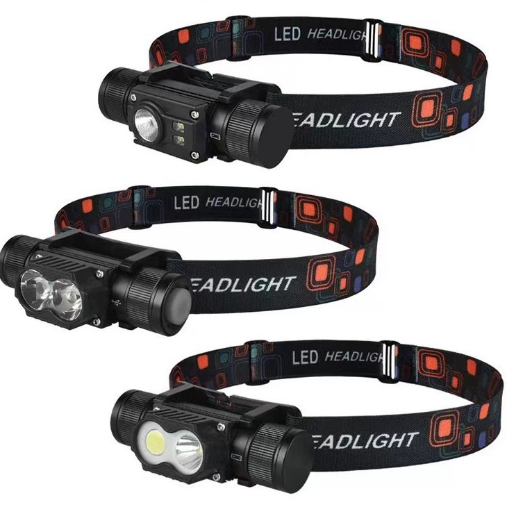 Cross-border new LED headlight Type-C charging outdoor riding running detachable red light warning light headlight