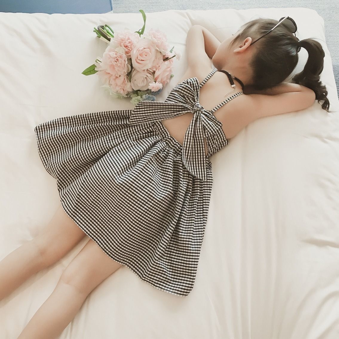 Girls Summer Suspender Dress 2023 Summer New Korean Style Plaid Western Style Middle Children Internet Celebrity Thin Princess Dress